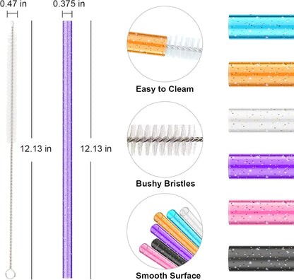 Stanley Replacement Straws - 12 PCS Reusable Colorful Drinking Straws with Cleaning Brush | BPA Free, Dishwasher Safe