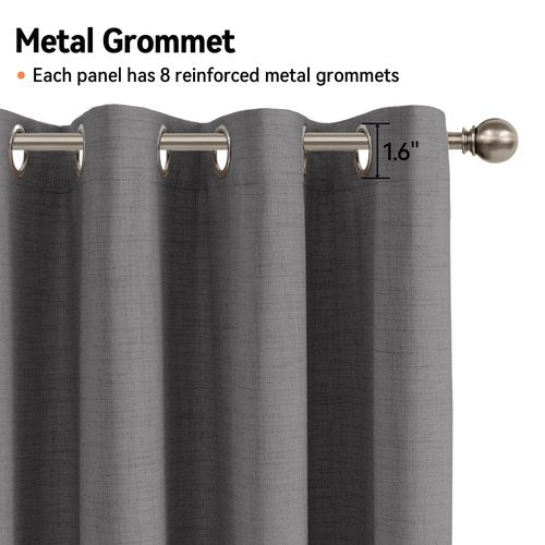 100% Blackout Shield Linen Blackout Curtains for Bedroom, Dark Grey Grommet Curtains for Living Room, Thermal Insulated Room Darkening Drapes for Nursery, Boho Home Decor, 50" W x 84" L, 2 Panels
