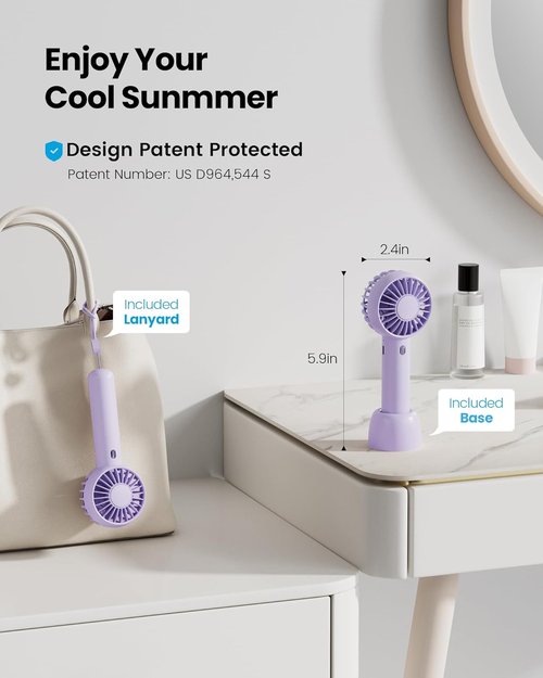 Gaiatop Mini Portable Fan - Lightweight USB Rechargeable Handheld & Desktop Fan | Cute Design in Purple