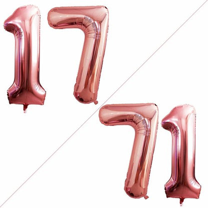 GOER Jumbo 42-Inch Number 17 Balloons - Rose Gold Foil Helium Decorations for Sweet 17 Birthday Party