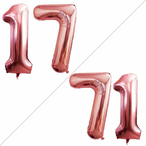 GOER Jumbo 42-Inch Number 17 Balloons - Rose Gold Foil Helium Decorations for Sweet 17 Birthday Party