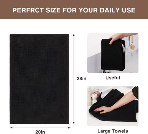 Homaxy 100% Cotton Kitchen Dish Towels - Ultra Soft, Absorbent & Quick Drying | 20 x 28 Inches, 8-Pack, Black