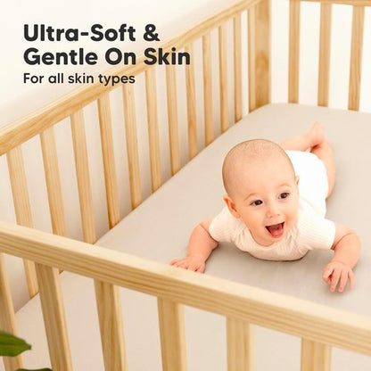 KeaBabies Waterproof Baby Crib Sheets - 2-Pack Viscose Bamboo Fitted Mattress Protector | Soft Ecru 52x28