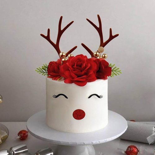 Ercadio Christmas Cupcake Toppers - 10 PCS Deer Antlers & Green Leaves for Holiday Parties