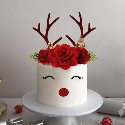 Ercadio Christmas Cupcake Toppers - 10 PCS Deer Antlers & Green Leaves for Holiday Parties