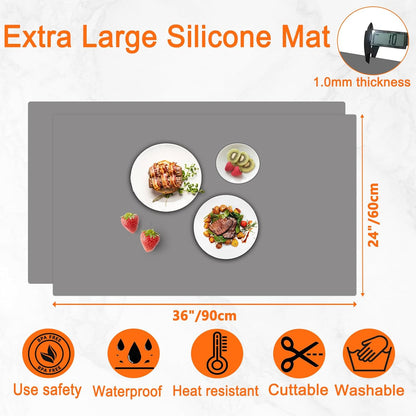 Skiennix Large Silicone Kitchen Mats - Heat Resistant & Waterproof Countertop Protectors | 36''x24'' Dark Gray (2 Pack)