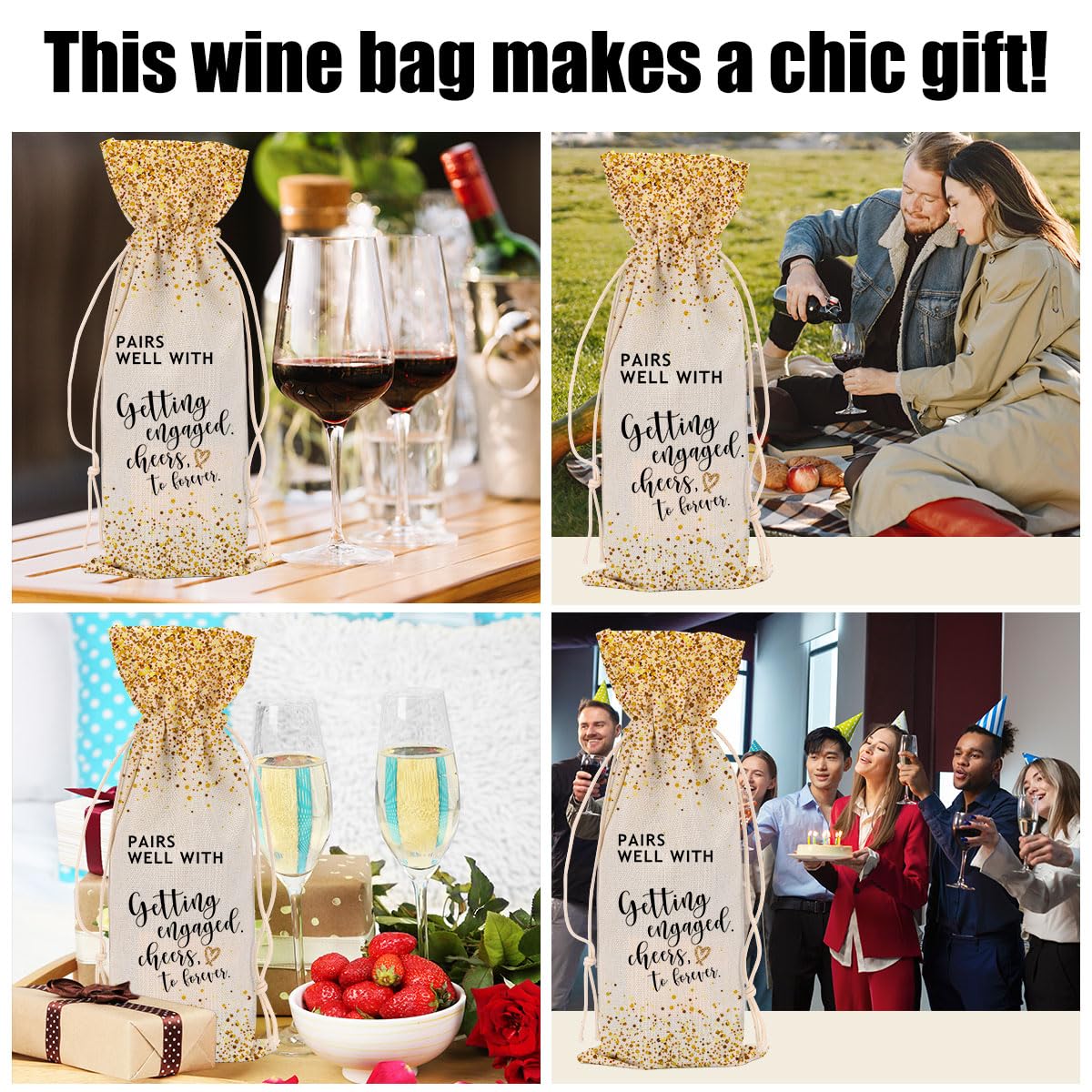 Engagement Gifts for Couples Bridal Shower Gifts Wine Bag Bachelorette Gifts for Bride Fiance Gifts for Women Men Friend Bachelorette Party Mrs Gifts Wine Bags