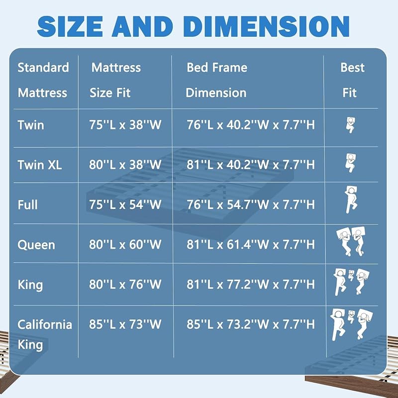 IDEALHOUSE Full Wood Platform Bed Frame with Low Profile Pine Finish - Twin to California King
