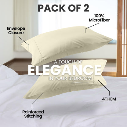 Utopia Bedding Pillow Cases King Size 2-Pack – Soft Brushed Microfiber – Envelope Closure – Perfect for Hospitals, Hotels, Guest Rooms – Oeko-TEX Certified, 20x40 Inches (Ivory)