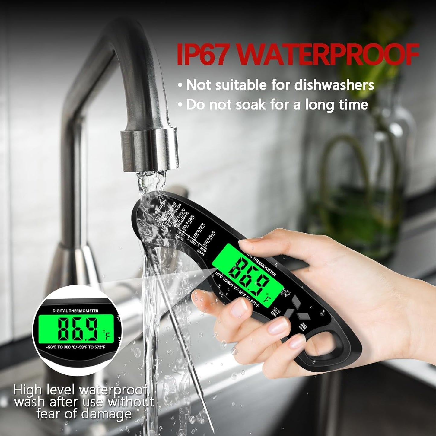Skiennix Digital Meat Thermometer - IP67 Waterproof with Backlight & Calibration | Perfect for Cooking & Grilling