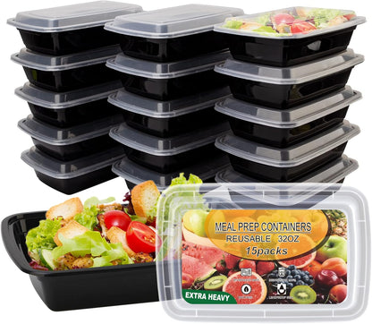 Skiennix Meal Prep Containers - 32oz Reusable, Leakproof, BPA-Free | Microwave & Dishwasher Safe - 15 Pack