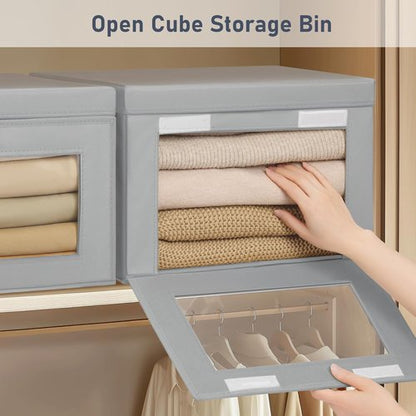DIMJ Storage Bins - 4 Pack Large Fabric Closet Organizers with Lids & Handles | Collapsible Decorative Storage for Under Bed & Shelves