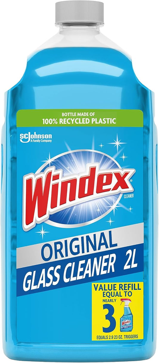 Windex Glass & Window Cleaner Refill - Eco-Friendly 100% Recycled Plastic, Original Blue Scent, 2L