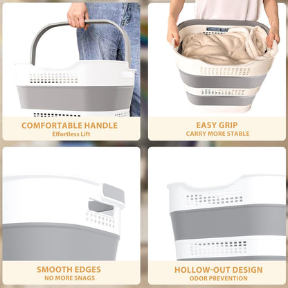 OOAMBB Collapsible Laundry Basket - 43L Foldable Storage Container with Handles | Grey, 1 Pack