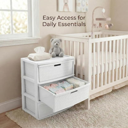 2 Pack Wide 3-Drawer Storage Tower with Removable Bins — White Cross-Weave Organizer (Variation: White)