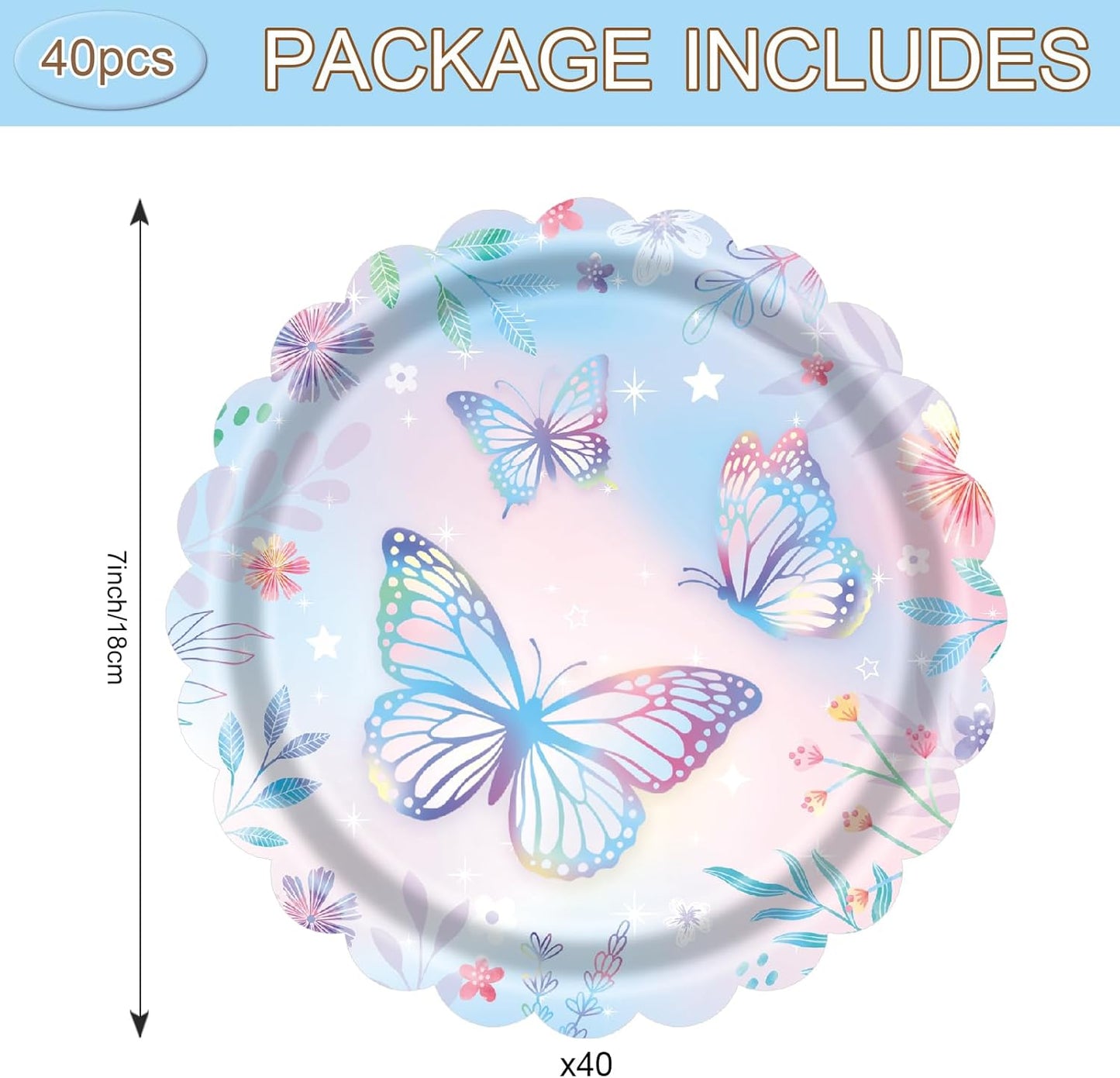 Butterfly 7-Inch Disposable Paper Plates by [Brand Name] - 40 Count for Birthday Parties & Baby Showers