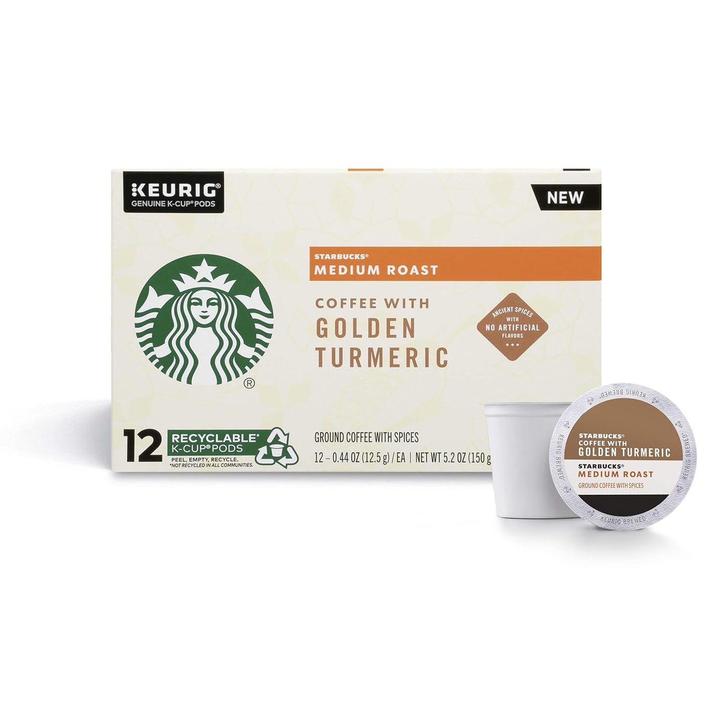 Starbucks Medium Roast K-Cup Coffee Pods - Golden Turmeric Flavor for Keurig Brewers | 48 Pods Total