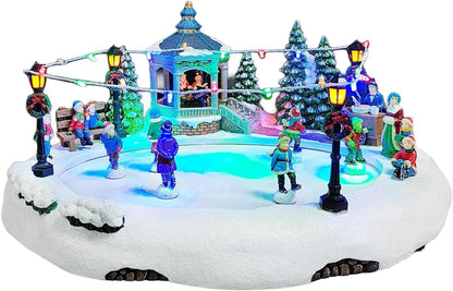 Moments In Time Animated Skating Pond | 7.28” LED Christmas Village Display with Moving Skaters & Music
