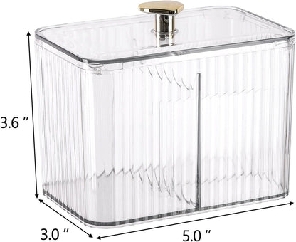 Tbestmax Qtip Holder - Clear 3-Section Bathroom Organizer Jar for Cotton Swabs & Pads | Vanity Storage