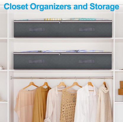 Budding Joy 90L Under Bed Storage Containers - Foldable Closet Organizers for Linens, Blankets & More | Grey