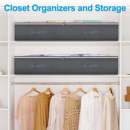 Budding Joy 90L Under Bed Storage Containers, Closet Organizers and Storage Bins, Foldable Underbed Storage Bags for Linen Sheets, Blanket, Clothing, Comforter, Sweaters, Pillows, Wrapping Paper, Grey