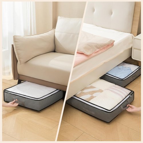 90L Foldable Under Bed Storage Containers by [Brand Name] - Grey Closet Organizers for Blankets, Clothing & More