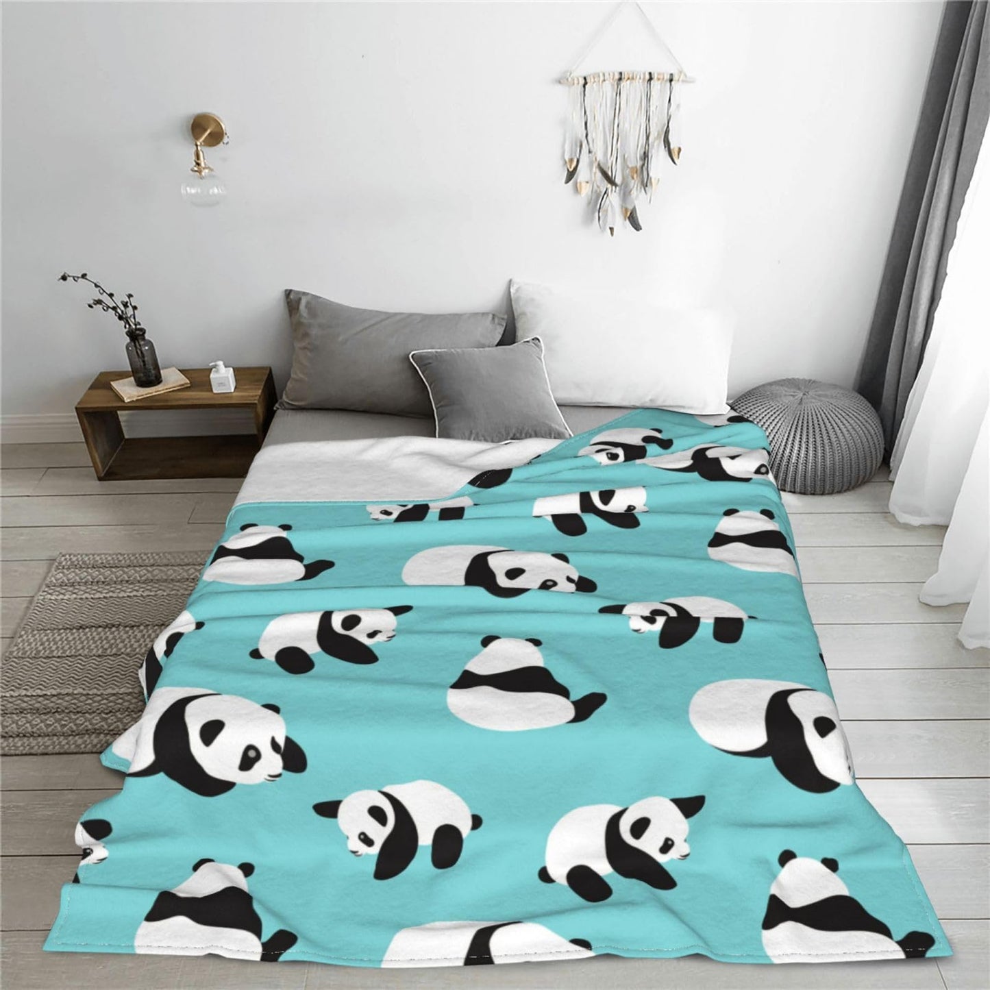 BLUBLU Cute Panda Flannel Fleece Bed Blanket Throw Blanket Lightweight Cozy Plush Blanket for Bedroom Living Rooms Sofa Couch 60"x50"