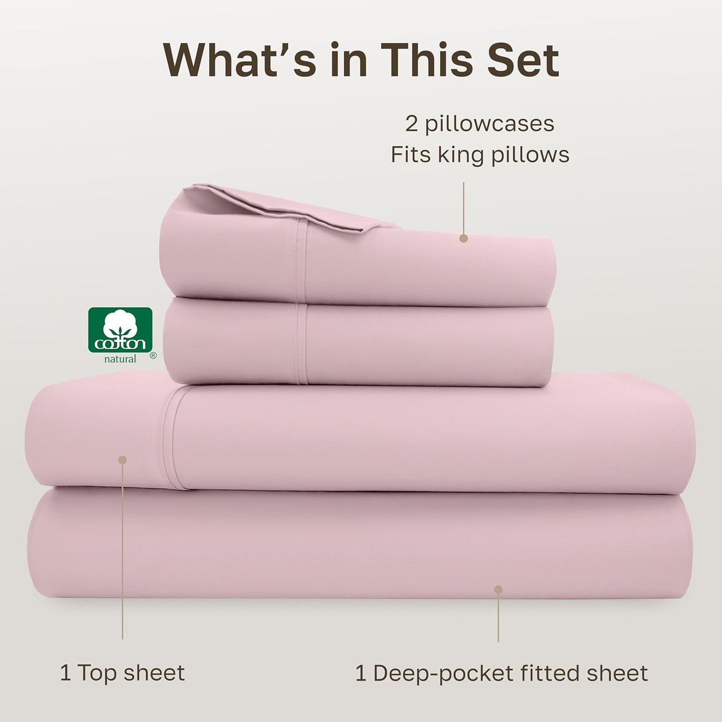 California Design Den King Size Cotton Sheet Set - 100% Soft Cotton, 400 Thread Count, Silky Smooth Sateen - Pink