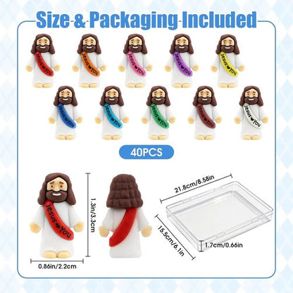 Little Jesus Figures - 40 Pcs Mini Christ Figurines in Multicolor | Perfect for Easter, Baptism & Gifts