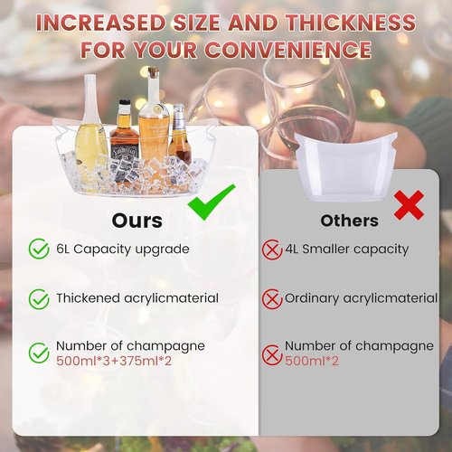 2-Pack Clear Ice Bucket Set – Beverage Tub & Champagne Bucket,Perfect for Mimosa Bar Supplies,Ice Buckets for Parties,and Events