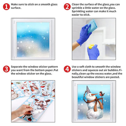 Christmas Window Clings Snowman & Snowflake Sheets – 9 PVC Static Decals 7.8 x 11.8 in