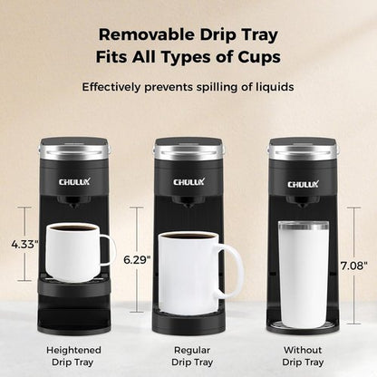 CHULUX Single Serve Coffee Maker - Compact K-Cup Brewer with 6 to 12oz Brew Sizes | Fits 7.3" Travel Mugs
