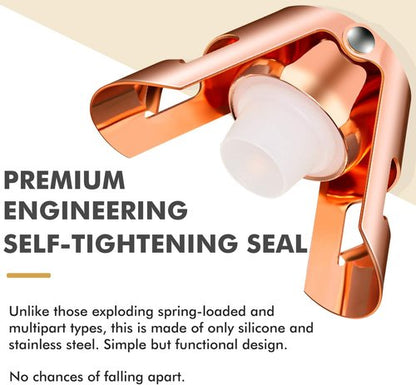 HYZ Champagne Stoppers - Stainless Steel Sparkling Wine Bottle Stopper with Pure Silicone Air Tight Seal - Professional Wine Saver for Champagne，Prosecco and Cava (2Pack Rose Gold)