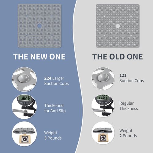 OTHWAY Square Shower Mat, 27"x 27" Extra Large Shower Mats for Inside Shower, TPE Anti Slip Shower Mat with Suction Cups Drain Holes, Machine Washable Shower Floor Mat (Grey)