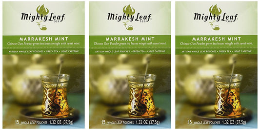 Mighty Leaf Tea Marrakesh Mint Green Tea, 15-Count Whole Leaf Pouches (Pack of 3)