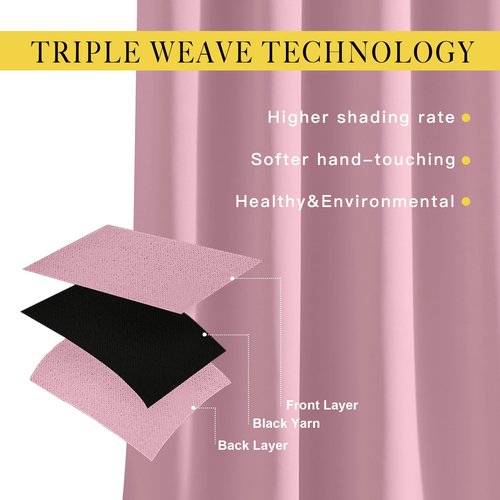 NICETOWN Blackout 80 inch Curtains for Doorway, Grommet Thermal Window Treatments Room Darkening Door Curtains for Bedroom/Home Family, Crystal Pink, W46 x L80, 2 Panels