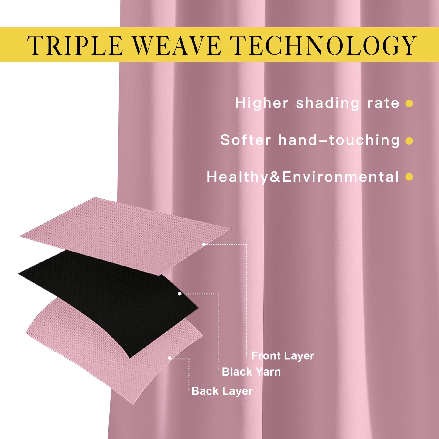 NICETOWN Room Darkening Bedroom Curtains 63 inches Long, Window Treatment Thermal Insulated Solid Grommet Voice Reducing Drapes for Kids Room, Crystal Pink, Set of 2, W46 x L63