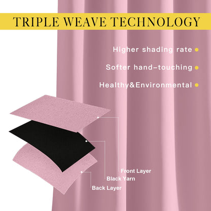 NICETOWN Room Darkening Bedroom Curtains 63 inches Long, Window Treatment Thermal Insulated Solid Grommet Voice Reducing Drapes for Kids Room, Crystal Pink, Set of 2, W46 x L63