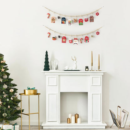 Mkono Hanging Photo Display - Boho Wooden Bead Garland with 10 Clips | Brown, 2 Pack - Perfect for Bedroom Decor