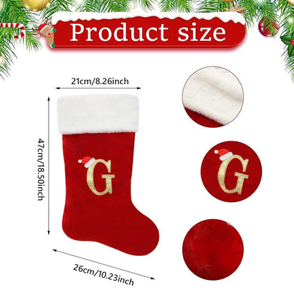 Personalized Initial Christmas Stocking - 20in Velvet Red with Monogram G Stocking for Christmas