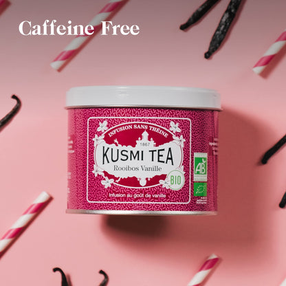 Kusmi Tea - Vanilla Rooibos - Organic Flavored Rooibos Tea - Rooibos based Herbal Tea with Vanilla Flavor - Caffeine Free - Enjoy Hot or Iced - Loose Leaf Tea - Tin Box of 3.5 oz for about 50 cups