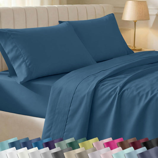 California Design Den Full Size Cotton Sheet Set - 100% Long Staple Cotton, 400 Thread Count, Deep Pockets - Peacock Blue
