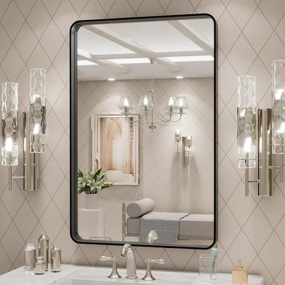 LOAAO Black Metal Framed Bathroom Mirror - Large Rounded Rectangle, Anti-Rust, 20x30 Inch | Hangs Horizontally or Vertically