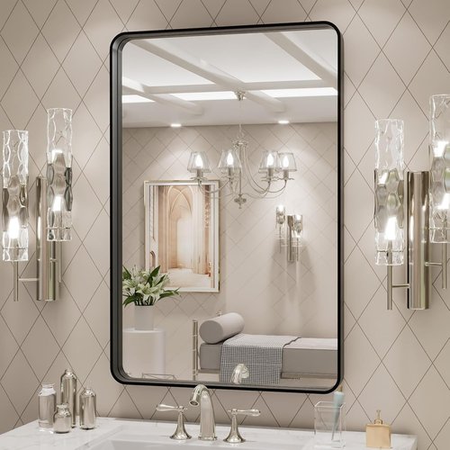 LOAAO Black Metal Framed Bathroom Mirror - 20x28 Inch, Anti-Rust, Versatile Horizontal/Vertical Hangs