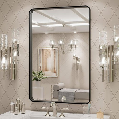 LOAAO Black Metal Framed Bathroom Mirror - 20x28 Inch, Anti-Rust, Versatile Horizontal/Vertical Hangs