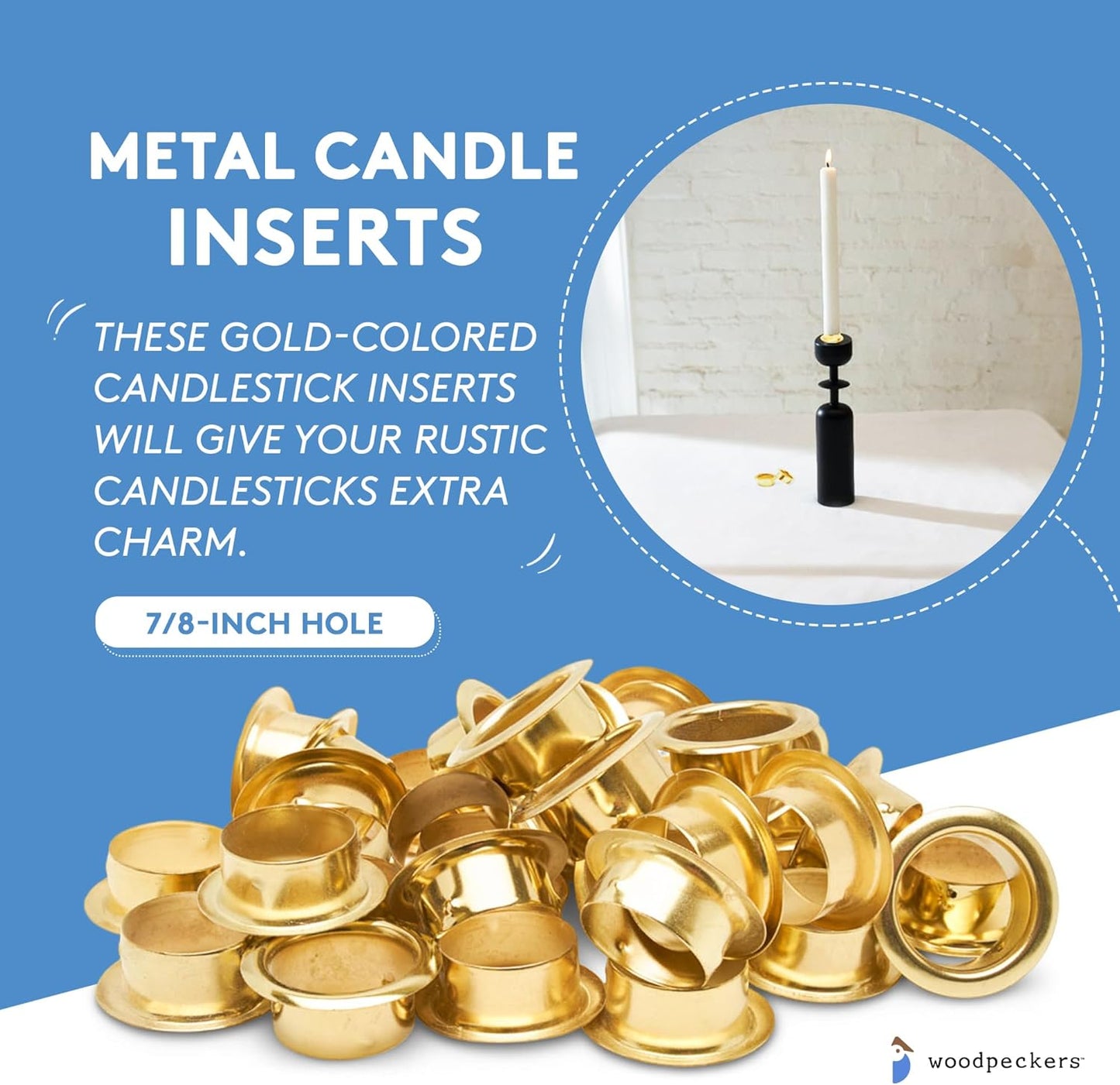 Woodpeckers Metal Candle Inserts - 7/8-Inch Hole Votive Candle Inserts for Wooden Holders | Pack of 10