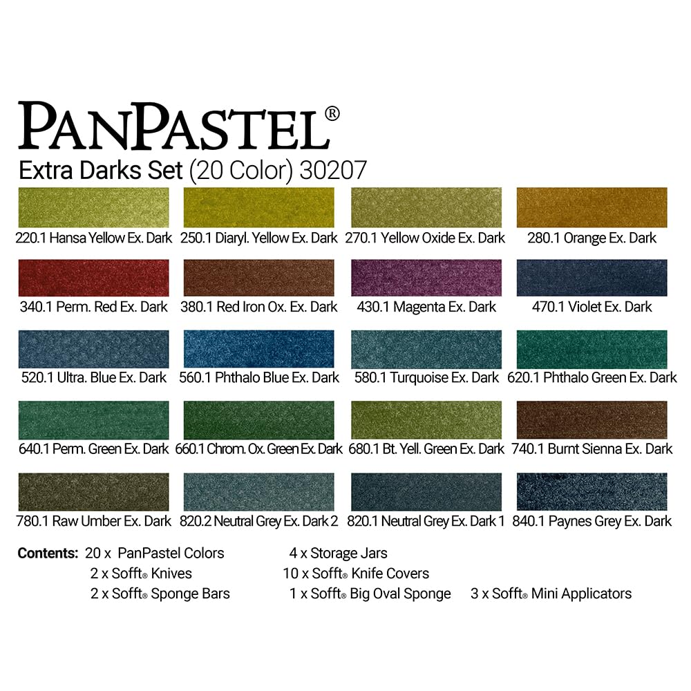 Extra Darks Set by PanPastel, 20 Color, Includes Sofft Tools