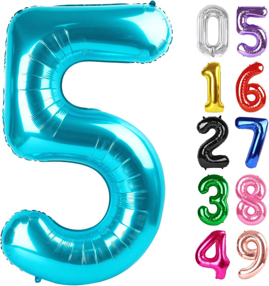 Number 5 Balloon by [Brand Name] - 40 Inch Light Blue Giant Foil Balloon for 5th Birthday Party Decorations