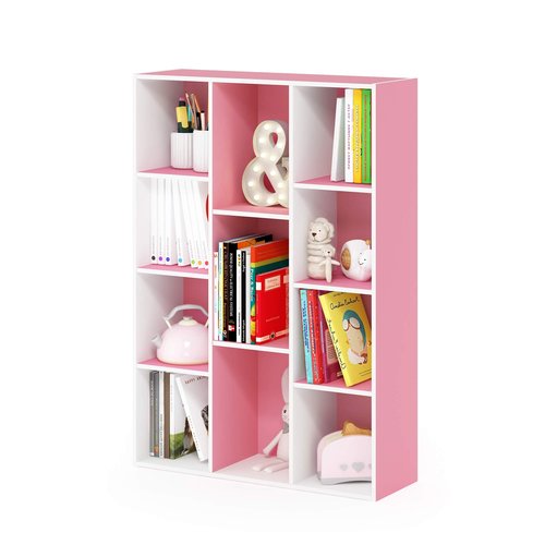 Furinno LUDER Book Shelf, 11-Cube Bookshelf, Reversible Bookcase, 9.4 x 29.1 x 41.7, Easy Assembly, for Living Room, Bedroom, Home Office, White/Pink