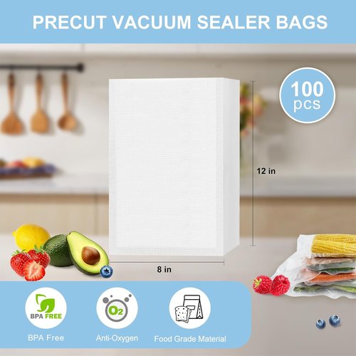 FoodSaver Vacuum Sealer Bags - 100 Pre-Cut BPA-Free 8 x 12 Inch Heavy-Duty Storage Bags